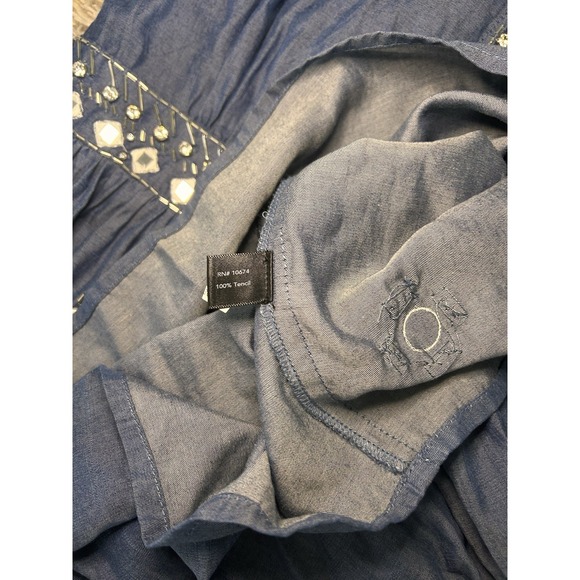 Boston Proper Beaded Denim Dress Beaded Detail Cowgirl Chic Concert Festival 8 - Picture 8 of 10